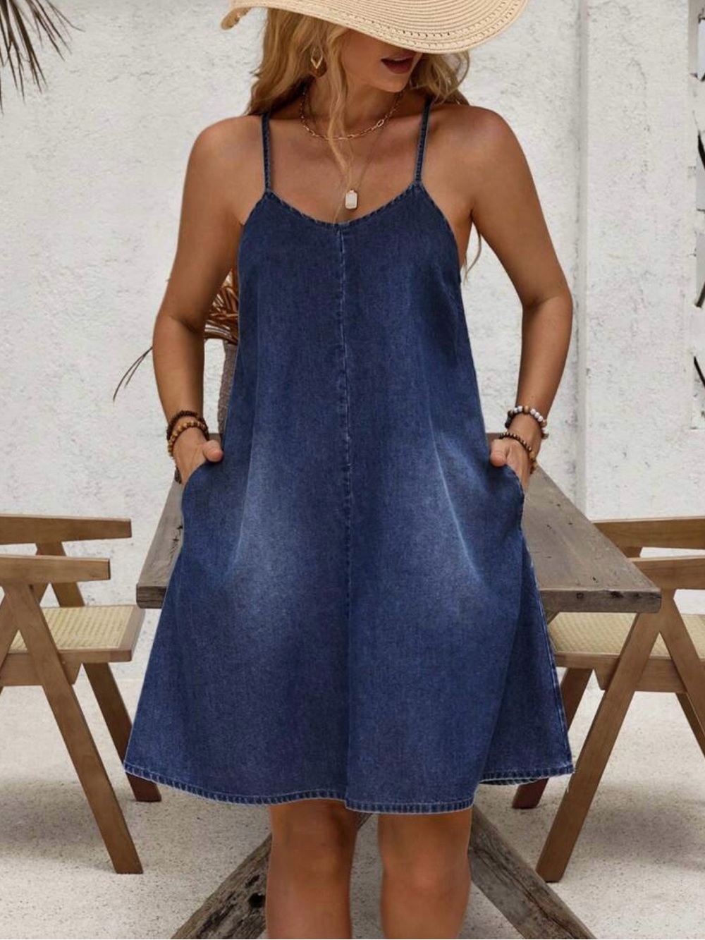 New with tags Denim Blue Sleeveless Spaghetti-Strap Dress - size small runs big
